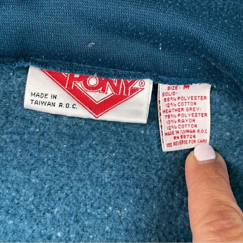 Vintage Pony Colorblock Knit Zip Up Jacket Gray Teal Black sweatshirt knit med